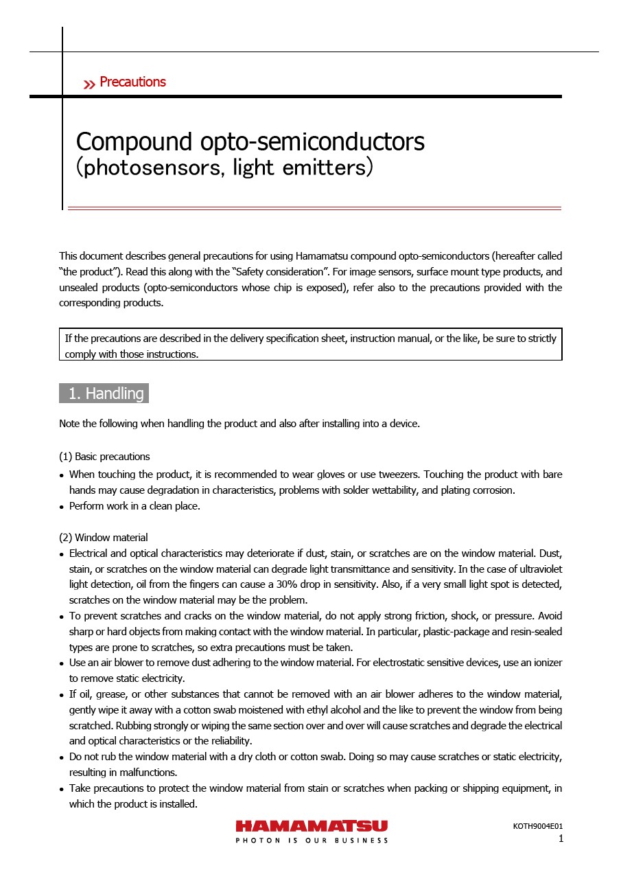 Precautions / Compound opto-semiconductors (photosensors, light emitters)