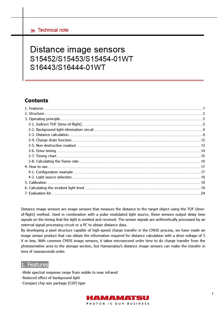 Technical note / Distance image sensors S15452/S15453/S15454-01WT, S16443/S16444-01WT  