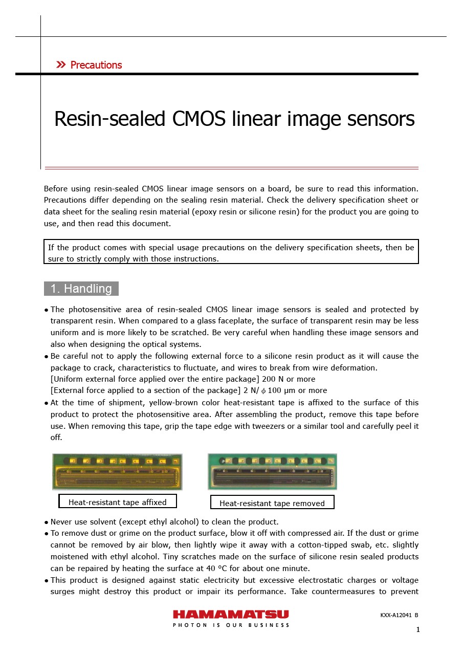 Precautions / resin-sealed_cmos_linear_sensors