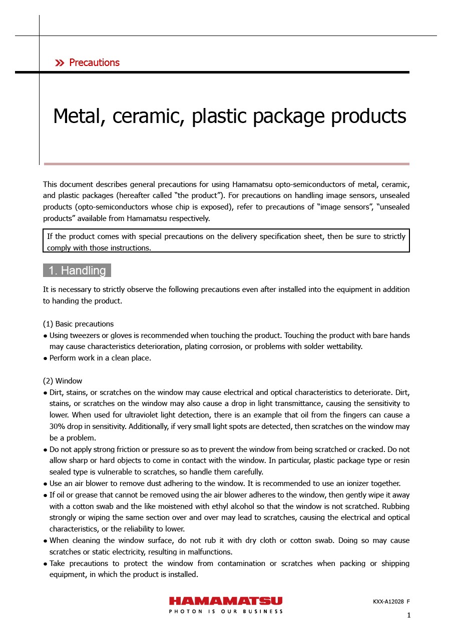 Precautions / Metal, Ceramic, Plastic products