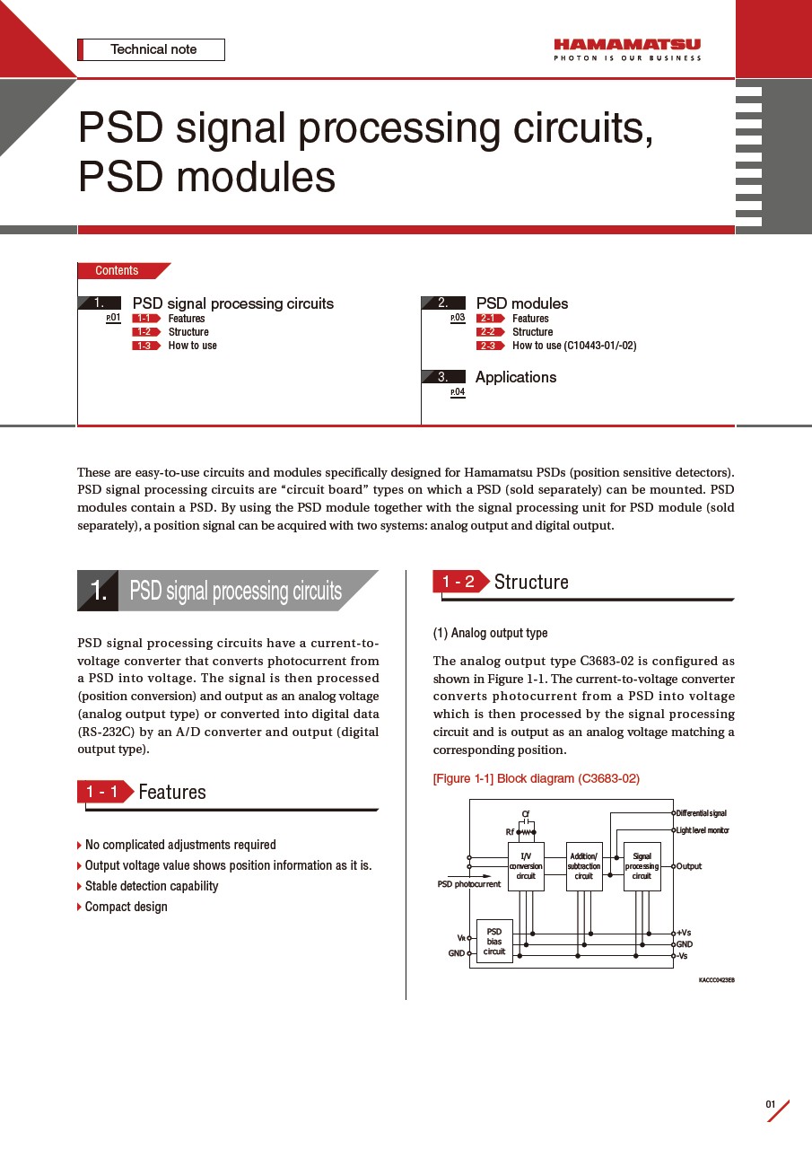 Technical note / PSD signal processing circuits, PSD modules