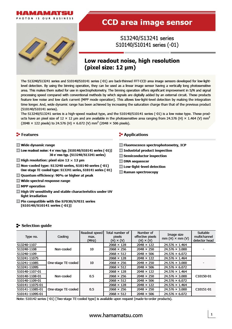 CCD area image sensor S13240/S13241 series, S10140/S10141 series (-01)