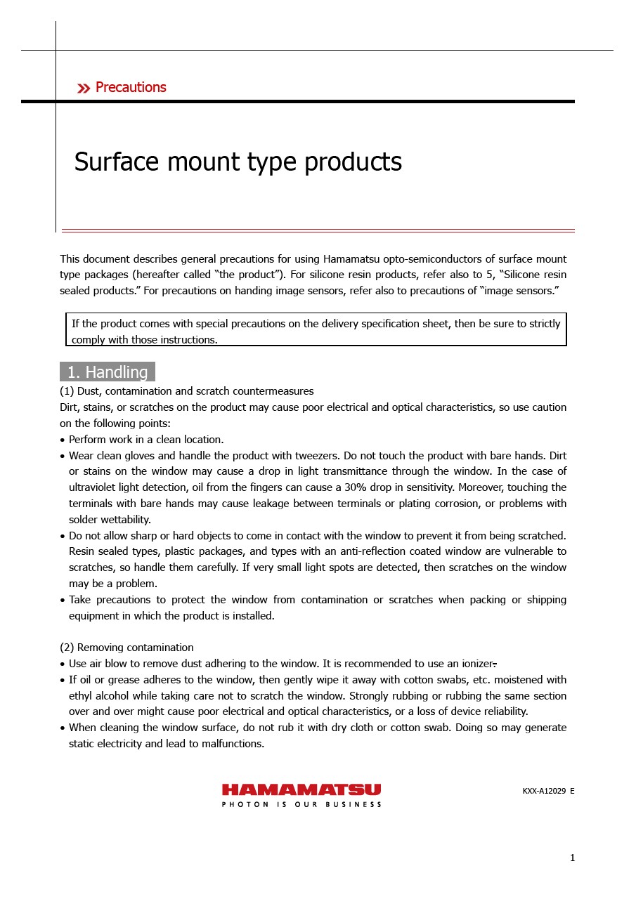 Precautions / Surface mount type products
