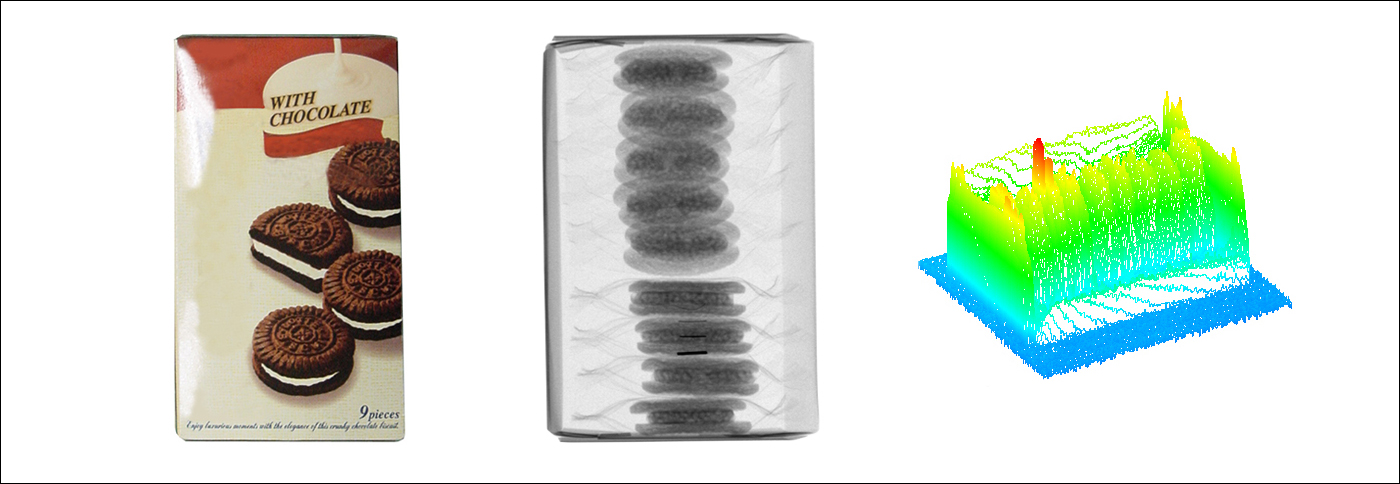 Imaging example: cookies. Foreign body detection inside food packaging.