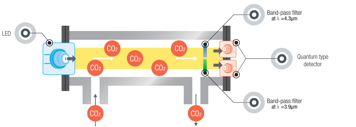 Schematic model of a dual beam NDIR gas analyzer