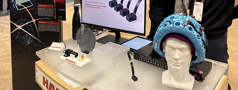 Cerca Magnetics is evaluating OPM for Magnetic Encephalography (MEG). Photo from Hamamatsu Photonics booth at Photonics West 2025.