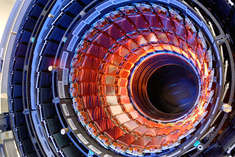 Silicon strip detectors installed in the CMS experimental apparatus (image courtesy of CERN)