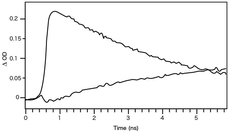 アントラセン溶液の一重項－一重項消滅反応過程と、三重項－三重項生成反応過程の同時計測