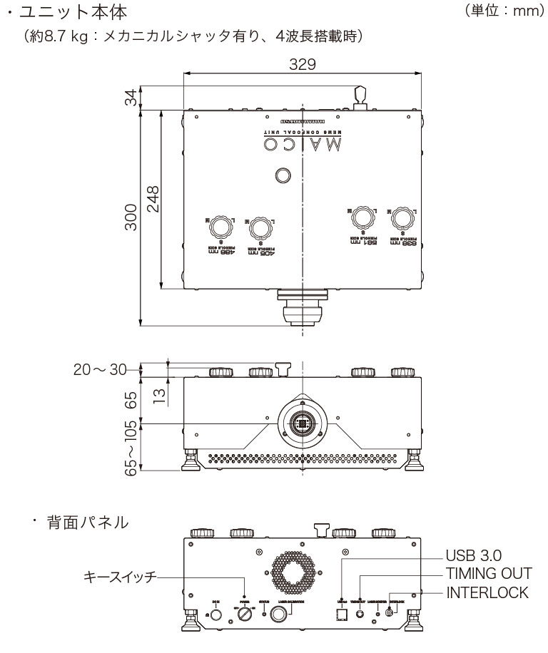 MAICO MEMS共焦点ユニット 外形寸法図