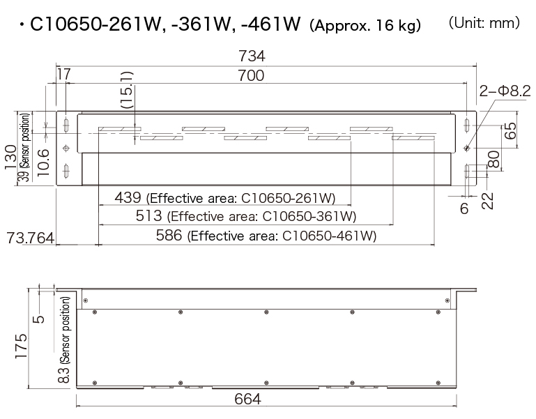 c10650-261w/361w/461w dimensional outline