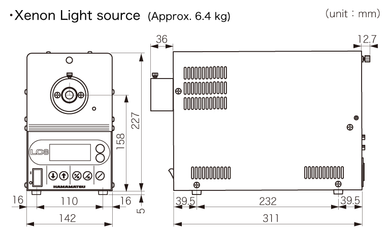 xenon light source dimensional outline